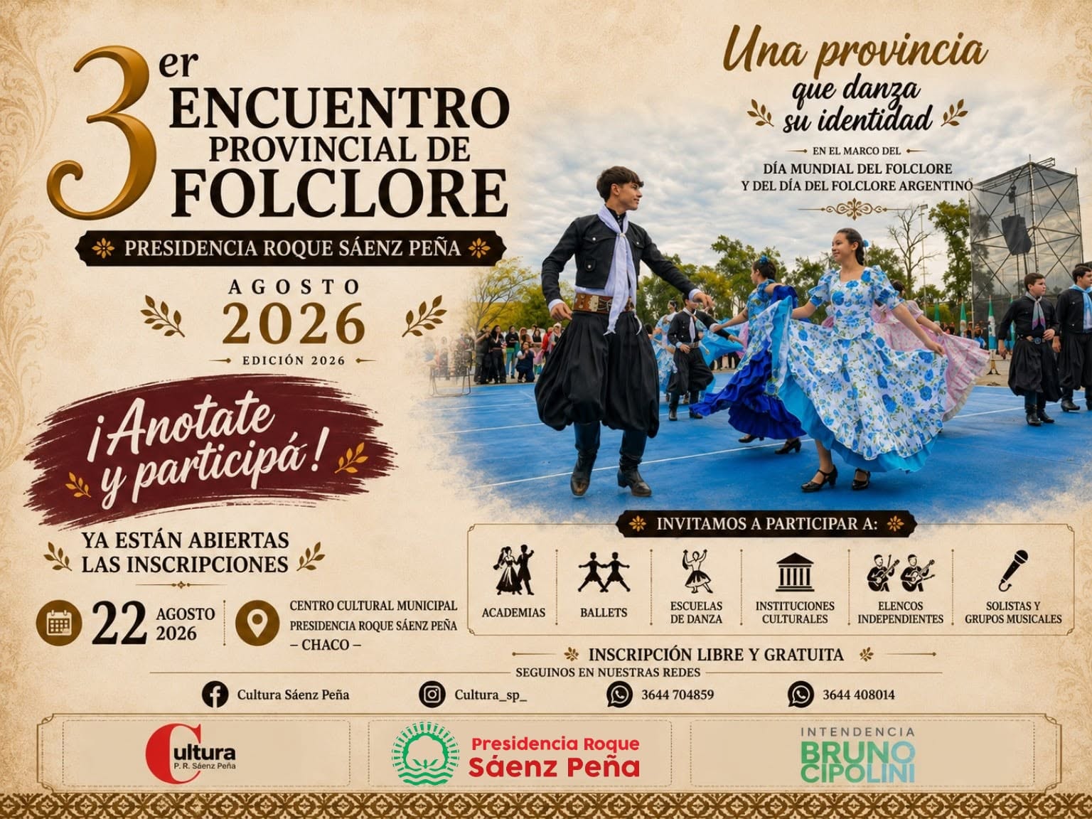 ¡Prepará las bombachas de gaucho y el pañuelo!: se viene el 3° encuentro provincial de folklore en sáenz peña