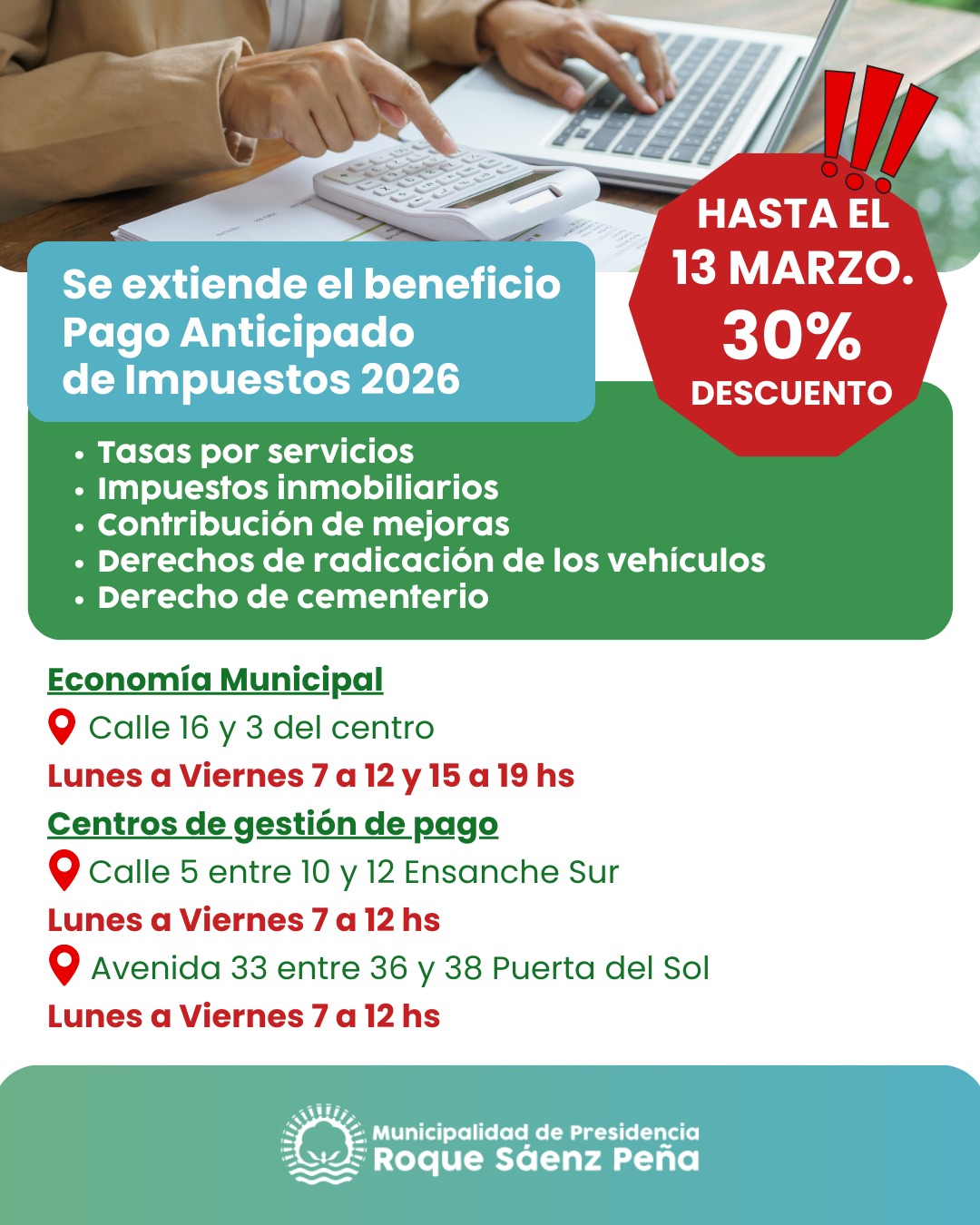 Se extiende el plazo para acceder al 30% de descuento en pago anticipado de impuestos 2026