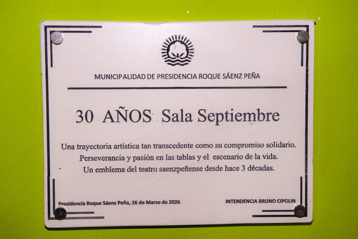 El municipio reconoció a la Sala de Teatro Septiembre por su 30 aniversario